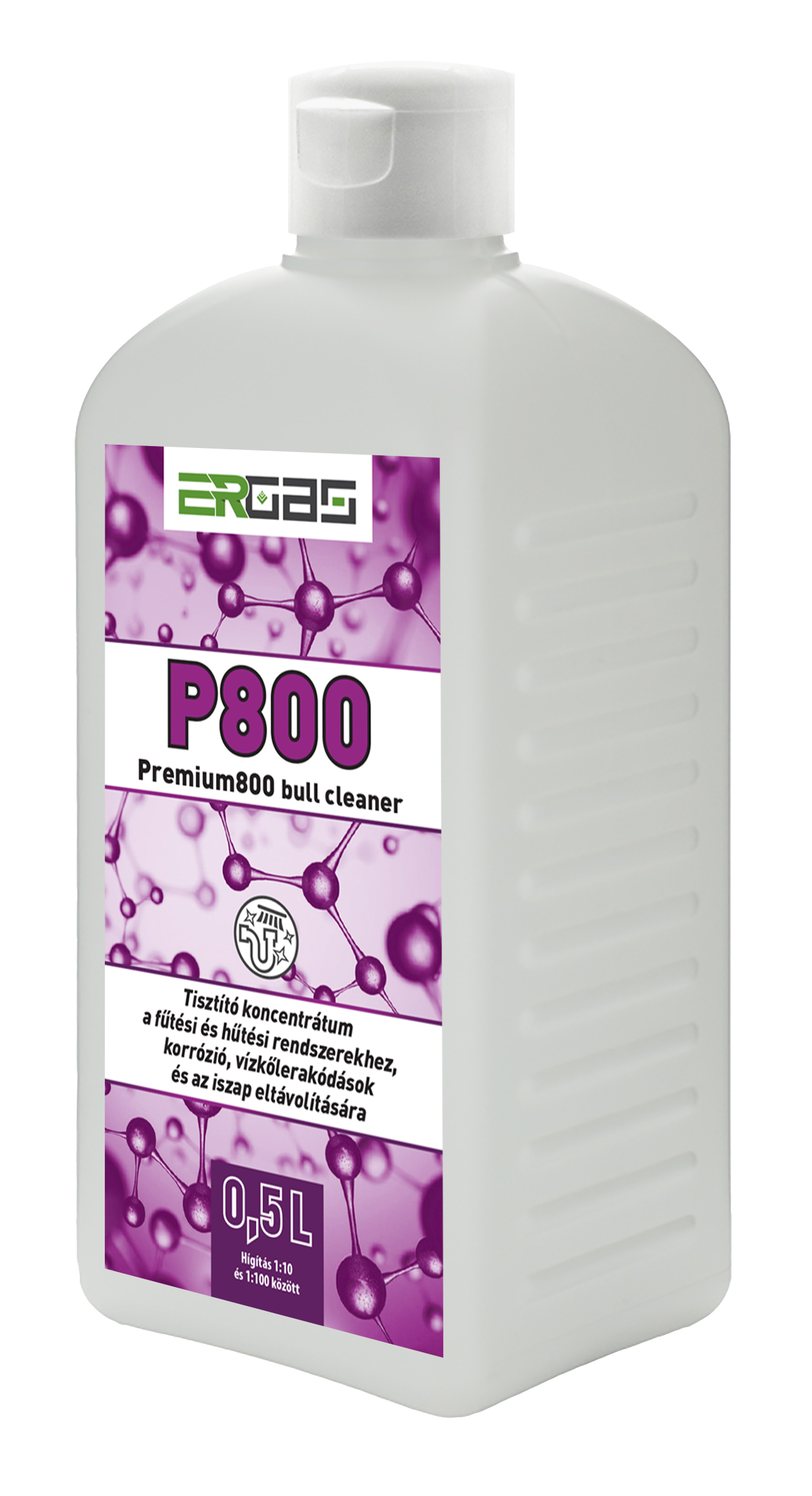 ERGAS P800-1 Premium800 Bull Cleaner, fűtésrendszer tisztító, korróziógátló, vízkő és iszap eltávolító koncentrátum régebbi fűtésrendszerek tisztítására (1 li